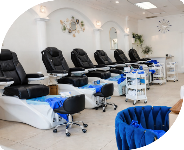 Modern nail salon interior at Pino Nails & Spa in Corona, CA